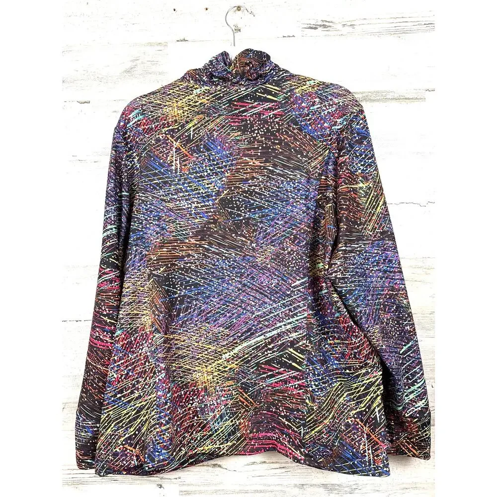 Berek Abstract Zip Up Jacket Womens 1X Multi Color Artistic Statement